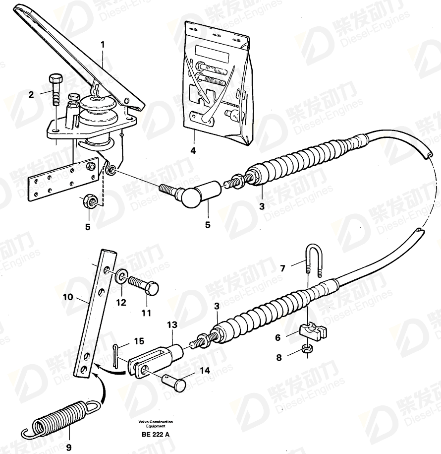 VOLVO Throttle control cable 11053925 Drawing VOLVO Throttle control cable 11053925 Drawing