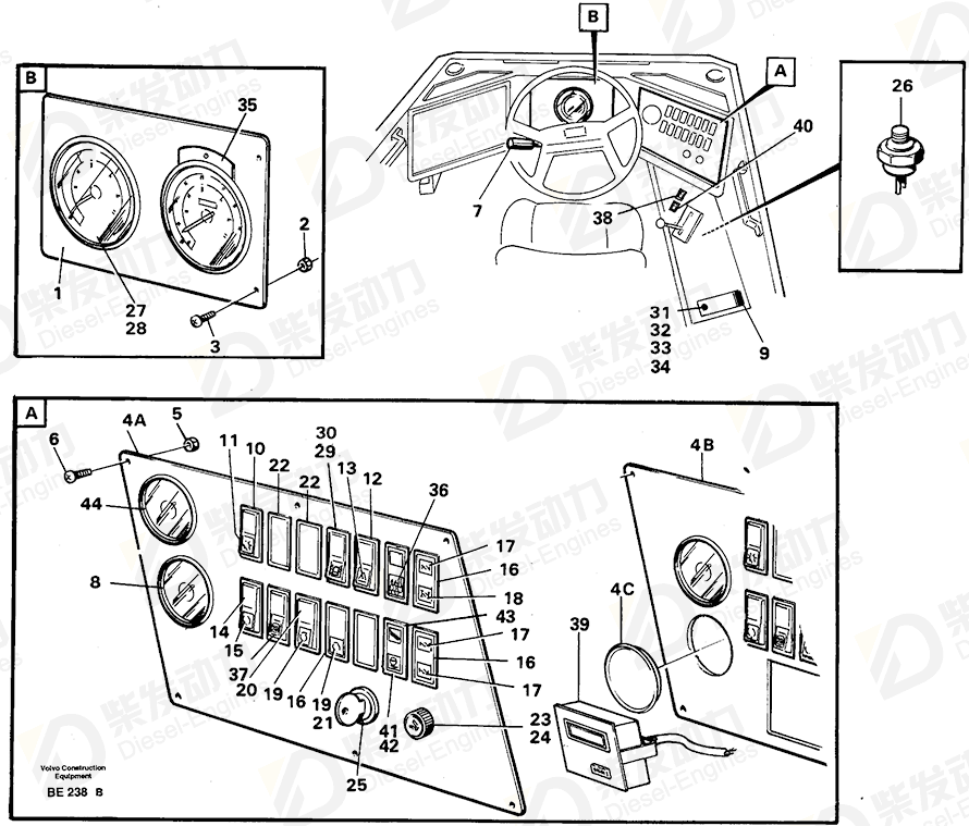 VOLVO Instrument plate 4973117 Drawing
