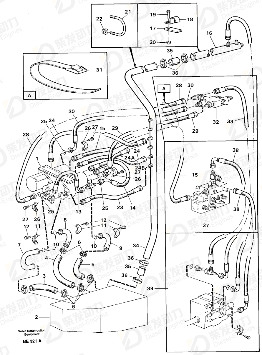 VOLVO Hose assembly 13932259 Drawing VOLVO Hose assembly 13932259 Drawing