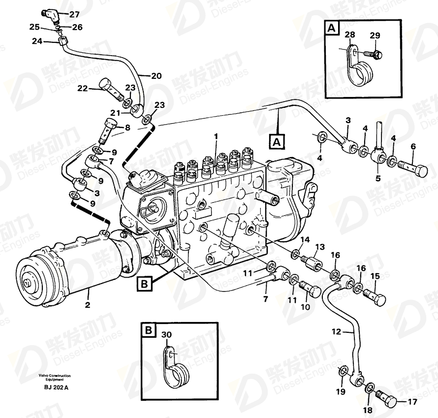 VOLVO Oil pressure pipe, fuel inj. pump 865765 Drawing