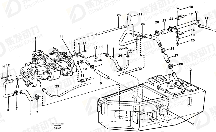 VOLVO Hose assembly 13933224 Drawing VOLVO Hose assembly 13933224 Drawing