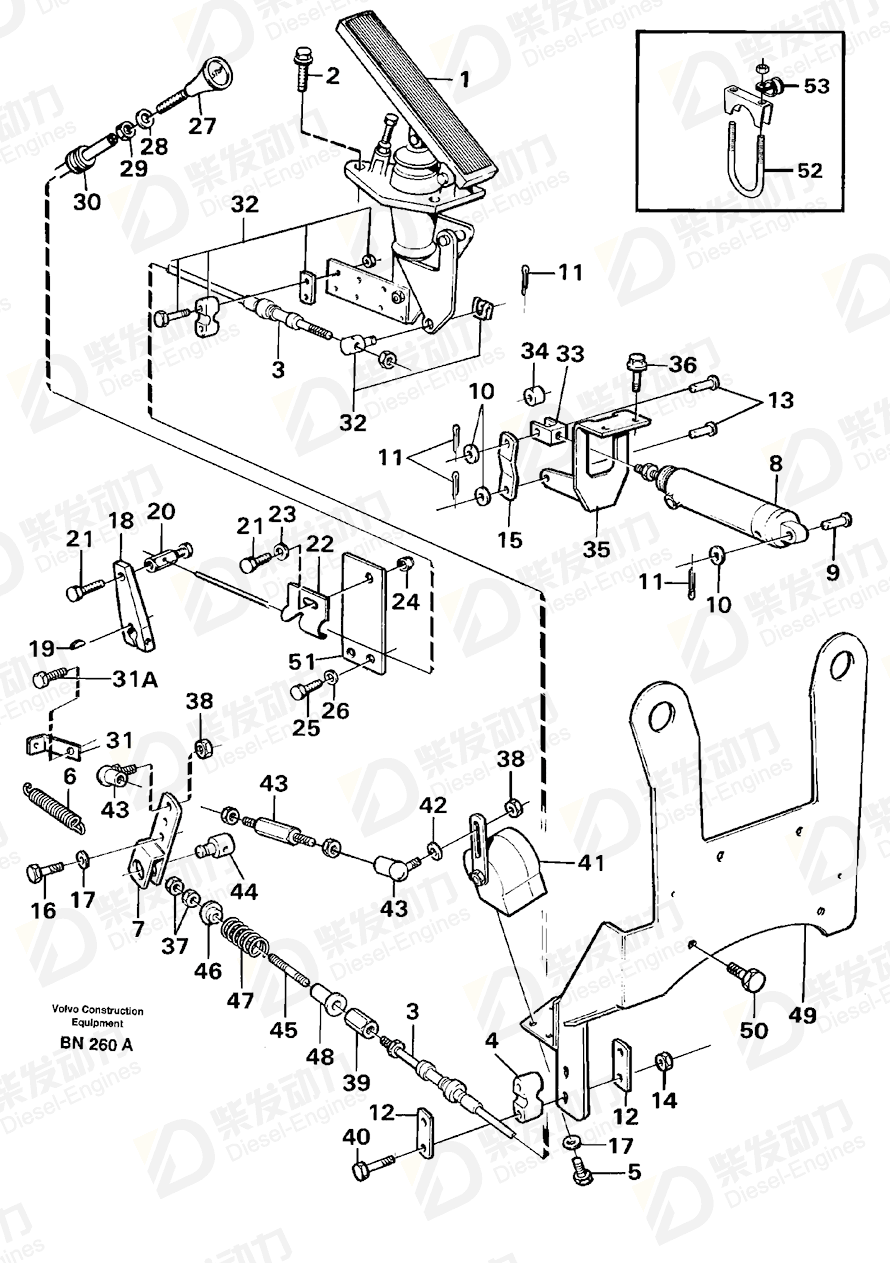 VOLVO Throttle control cable 11059086 Drawing VOLVO Throttle control cable 11059086 Drawing
