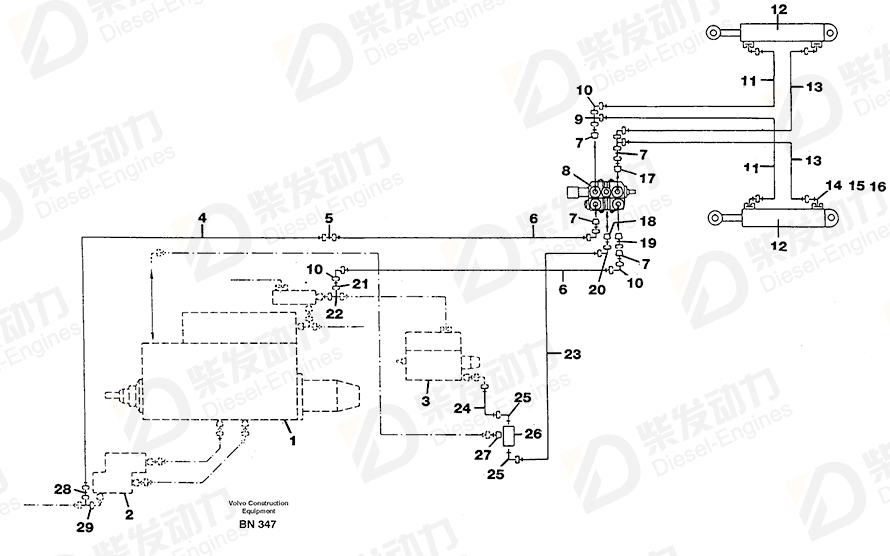 VOLVO Hose assembly 931851 Drawing VOLVO Hose assembly 931851 Drawing