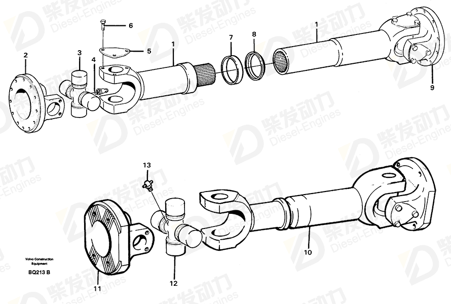 VOLVO Propeller shaft 11050238 Drawing VOLVO Propeller shaft 11050238 Drawing