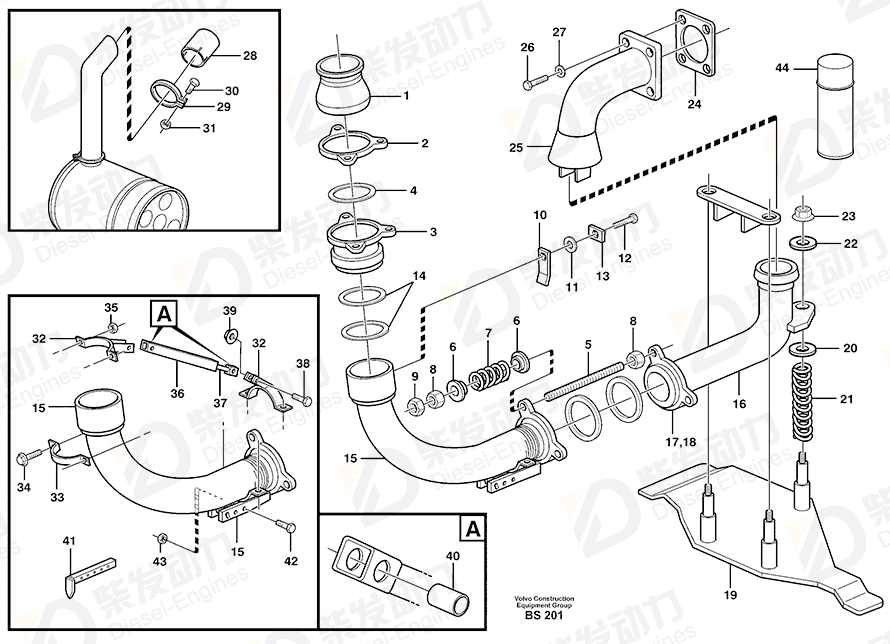 VOLVO Exhaust pipe 11192814 Drawing VOLVO Exhaust pipe 11192814 Drawing