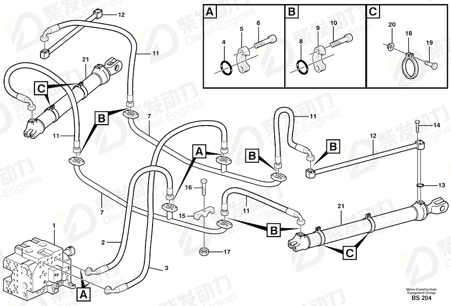 VOLVO Hose assembly 11192418 Drawing VOLVO Hose assembly 11192418 Drawing