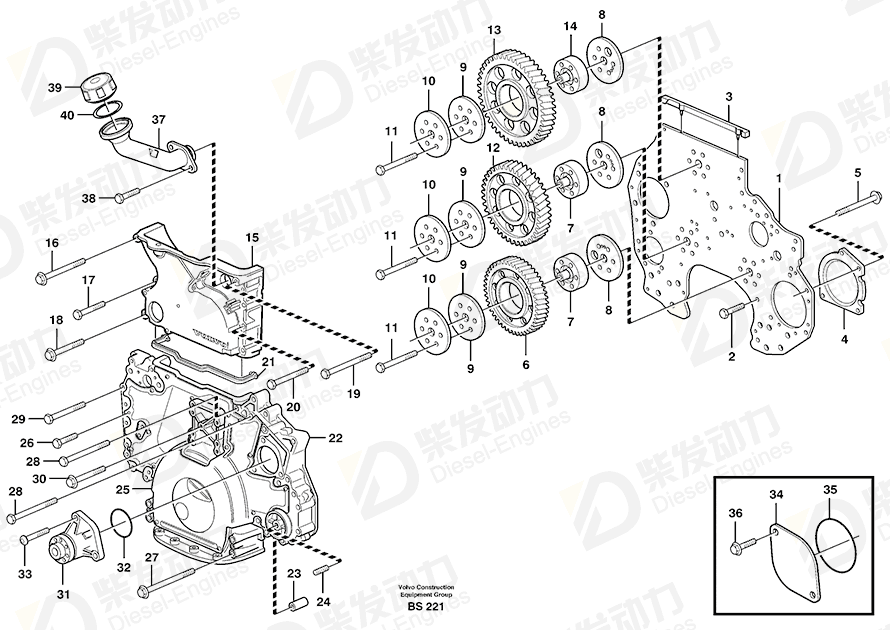 VOLVO Timing gear cover 8170227 Drawing