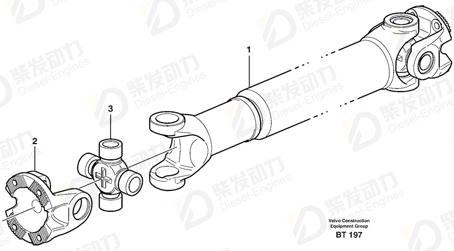 VOLVO Propeller shaft 11059179 Drawing VOLVO Propeller shaft 11059179 Drawing