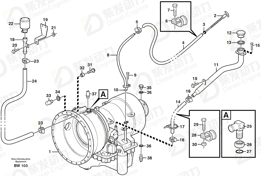 VOLVO Oil filler pipe 11119648 Drawing VOLVO Oil filler pipe 11119648 Drawing