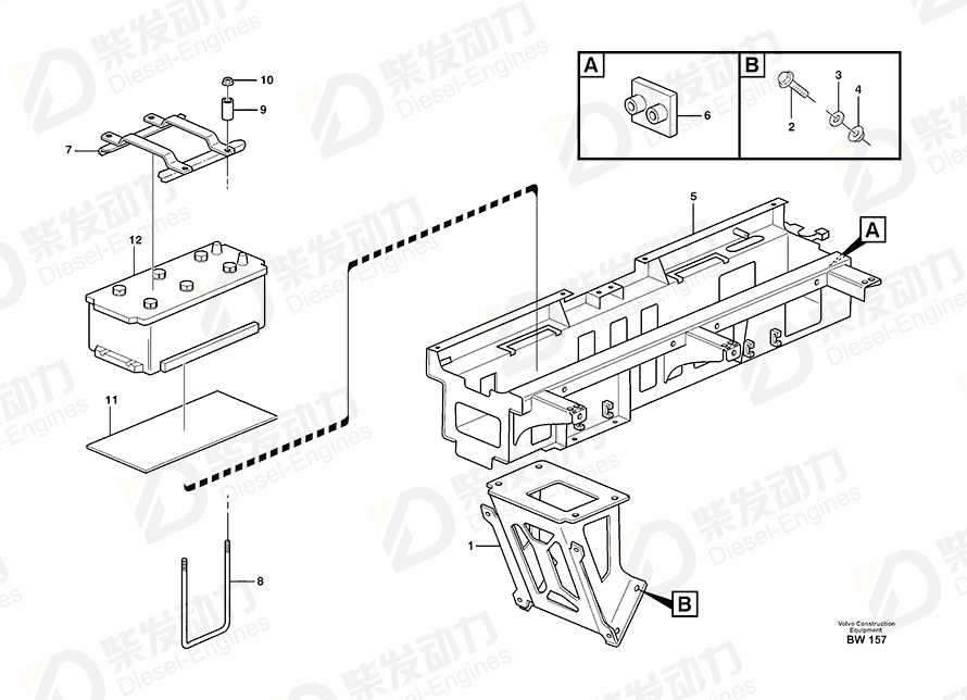 VOLVO Battery retainer 11121744 Drawing VOLVO Battery retainer 11121744 Drawing