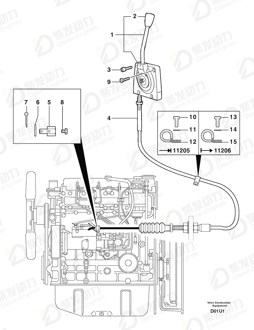 VOLVO Throttle control cable 7411042 Drawing