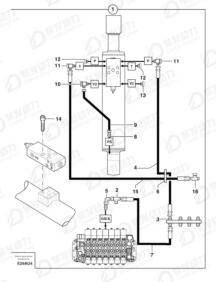 VOLVO High pressure hose 4192544 Drawing VOLVO High pressure hose 4192544 Drawing