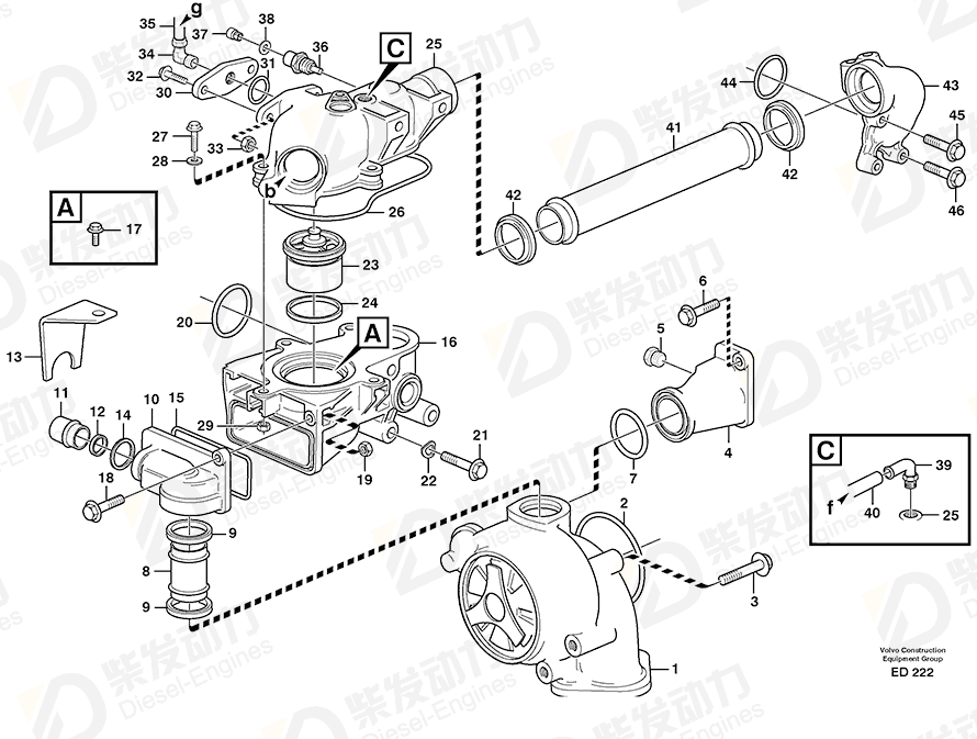 VOLVO Thermostat housing 3979076 Drawing VOLVO Thermostat housing 3979076 Drawing