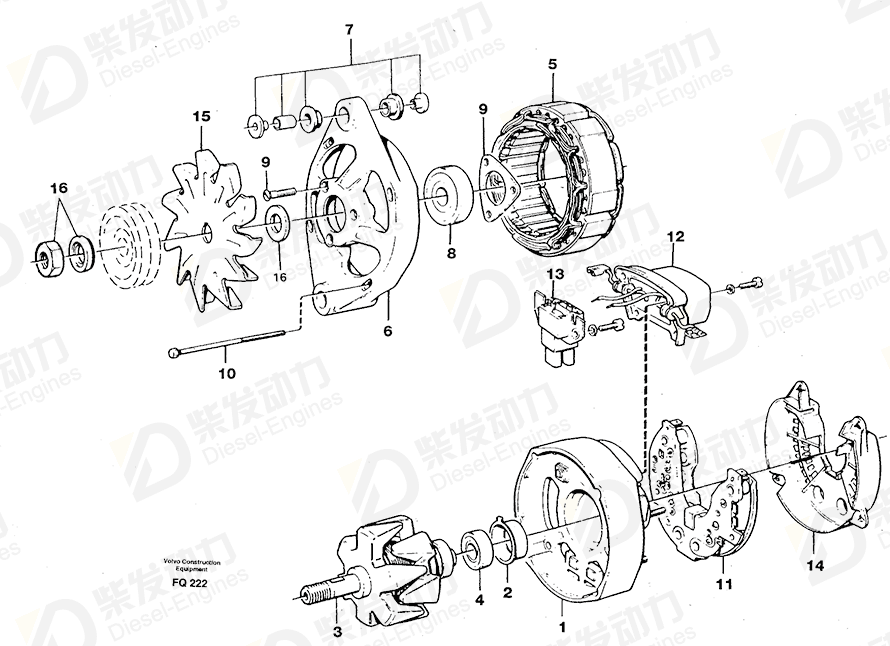 VOLVO Regulator kit, with brush holder 872368 Drawing