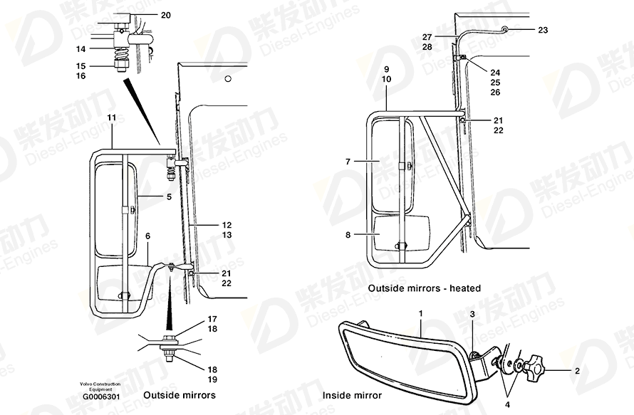 VOLVO Rear view mirror 11121152 Drawing