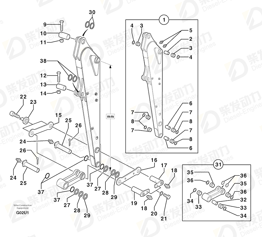 VOLVO Clevis pin 4090415 Drawing VOLVO Clevis pin 4090415 Drawing