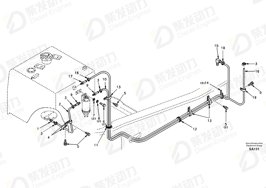 VOLVO Fuel hose SA9951-13054 Drawing