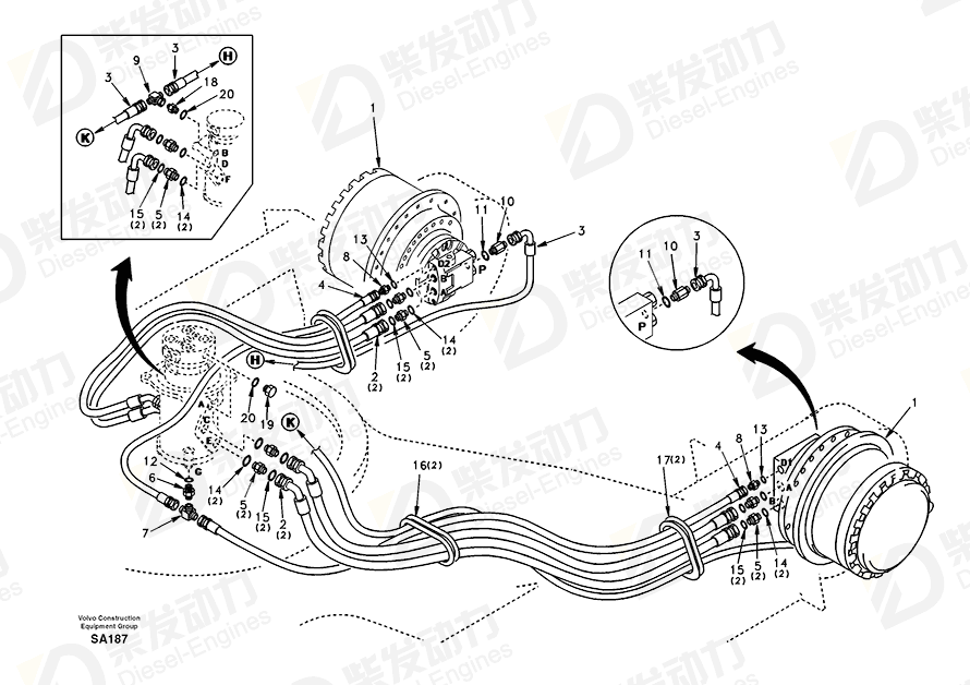 VOLVO Hose assembly SA9453-02355 Drawing