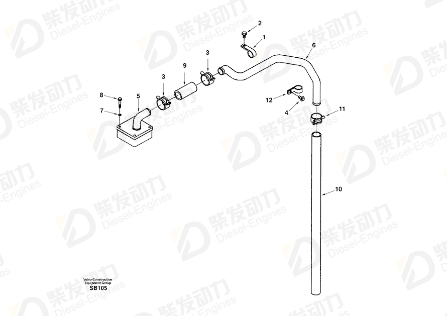 VOLVO Hose SA9952-26019 Drawing VOLVO Hose SA9952-26019 Drawing
