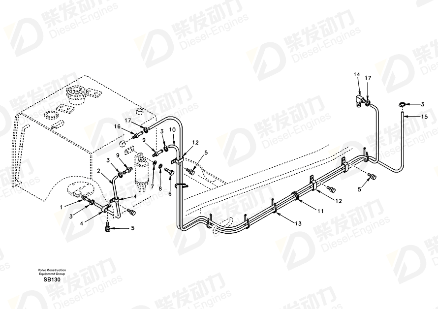 VOLVO Fuel hose SA9951-13025 Drawing