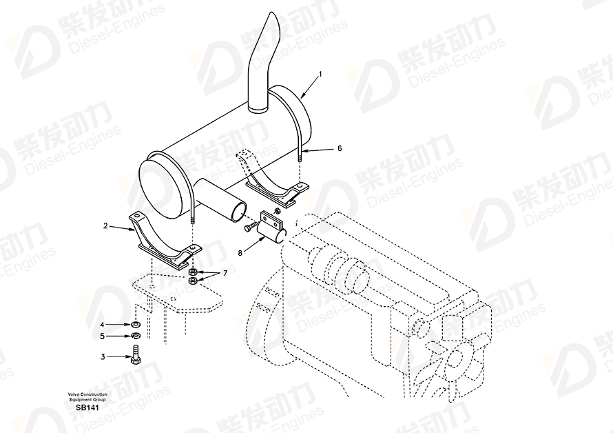 VOLVO Silencer SA1114-00101 Drawing VOLVO Silencer SA1114-00101 Drawing