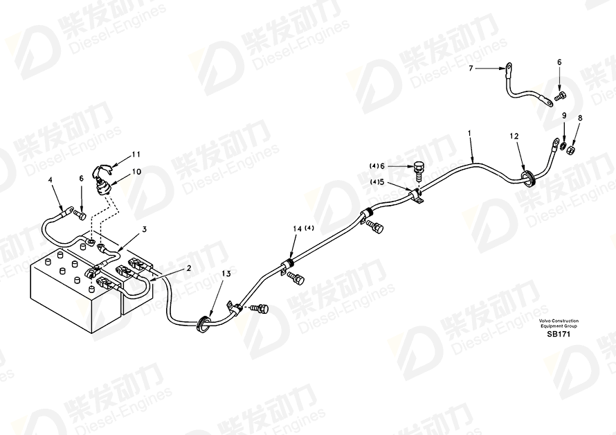 VOLVO Ground cable SA1021-00820 Drawing