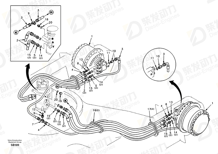 VOLVO Hose assembly SA9451-04347 Drawing VOLVO Hose assembly SA9451-04347 Drawing