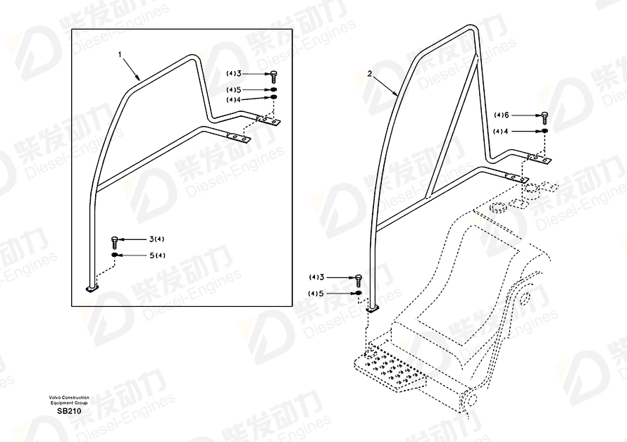 VOLVO Hand rail SA1166-04520 Drawing VOLVO Hand rail SA1166-04520 Drawing