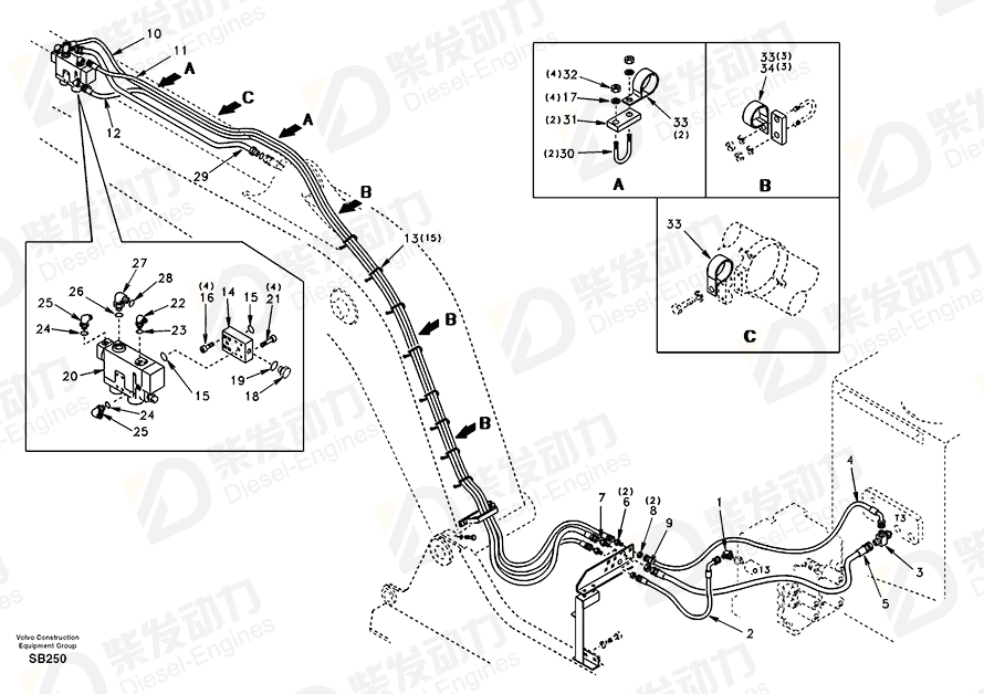VOLVO Hose assembly SA9466-03637 Drawing VOLVO Hose assembly SA9466-03637 Drawing