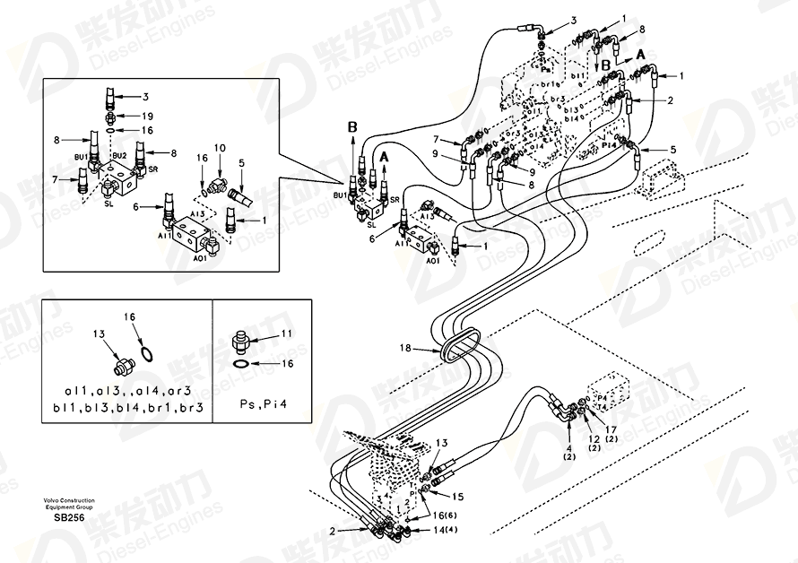 VOLVO Hose assembly SA9452-03313 Drawing VOLVO Hose assembly SA9452-03313 Drawing