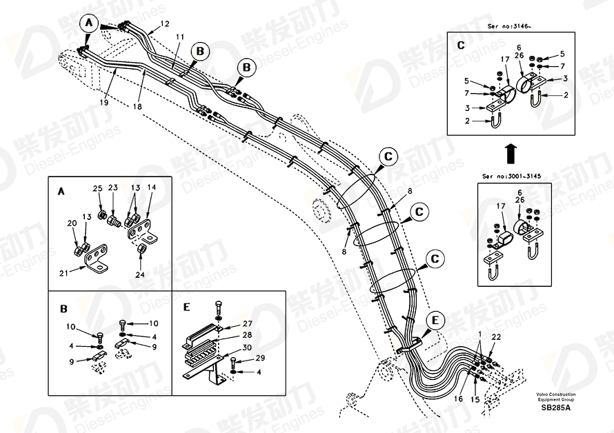 VOLVO Hose assembly SA9466-03604 Drawing VOLVO Hose assembly SA9466-03604 Drawing