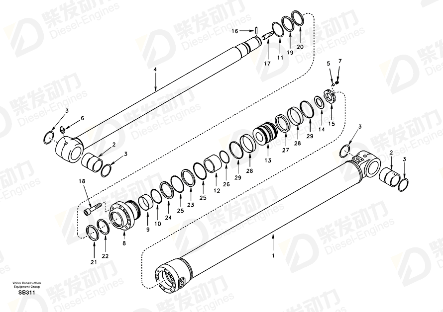 VOLVO Dipper Arm Cylinder SA1146-00710 Drawing