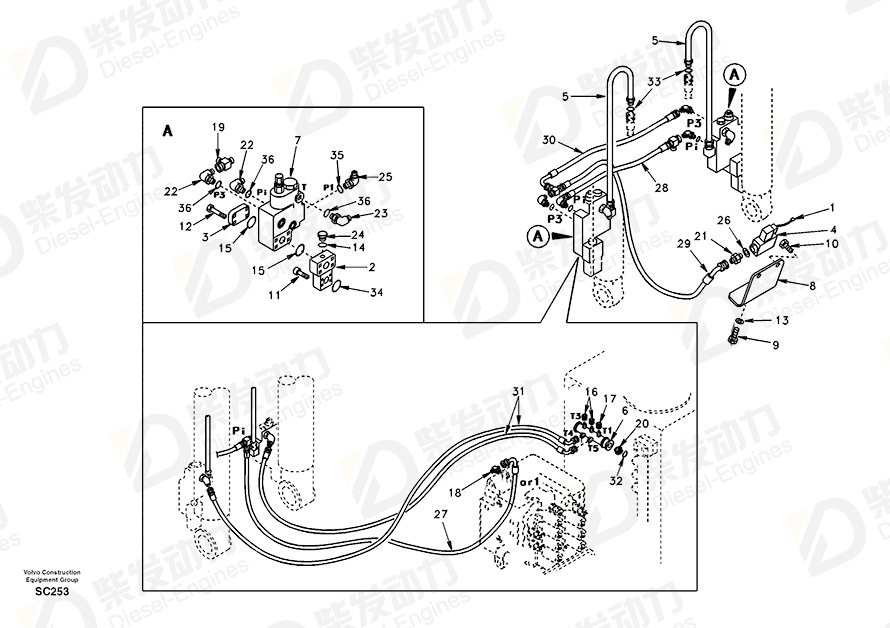 VOLVO Hose assembly SA9451-02307 Drawing