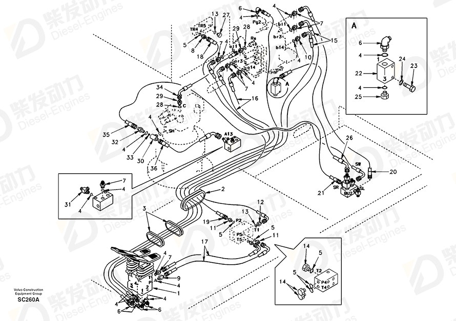 VOLVO Hose assembly SA9453-02331 Drawing VOLVO Hose assembly SA9453-02331 Drawing