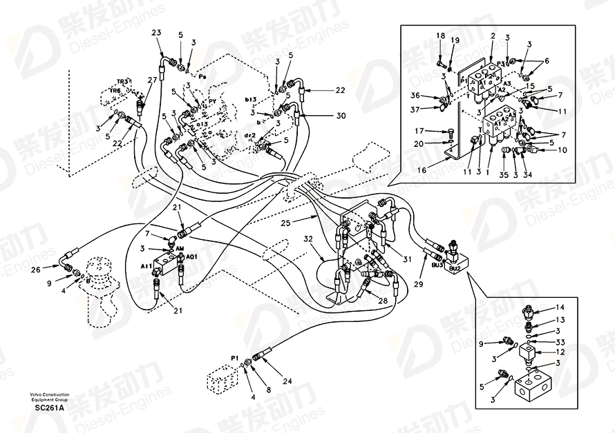 VOLVO Hose assembly SA9453-02327 Drawing VOLVO Hose assembly SA9453-02327 Drawing
