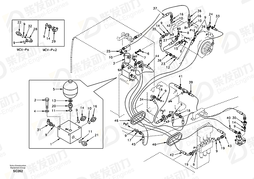 VOLVO Hose assembly SA9453-02328 Drawing VOLVO Hose assembly SA9453-02328 Drawing