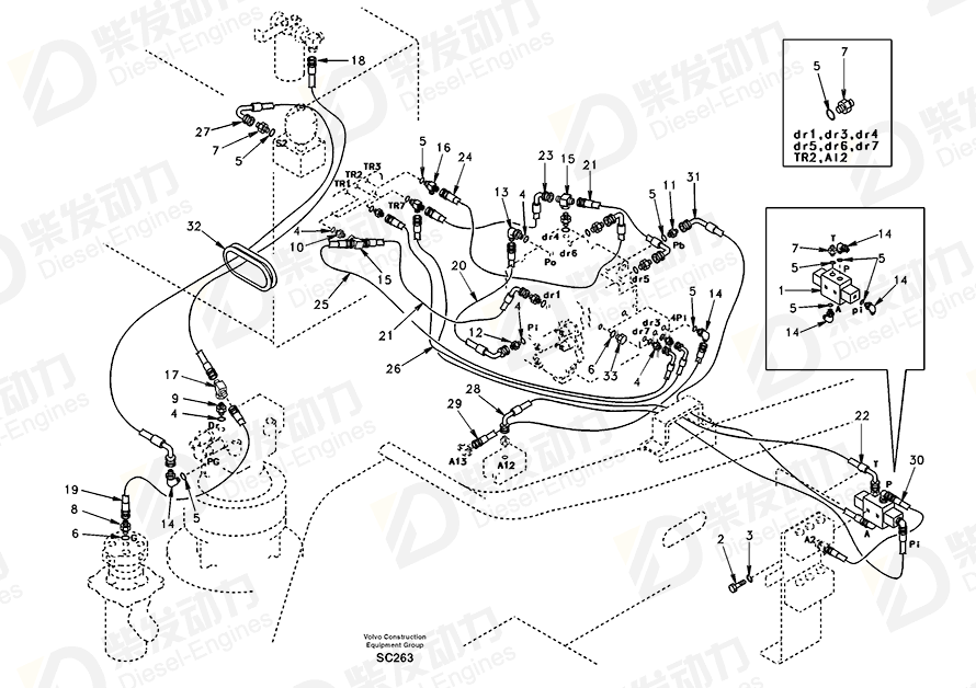VOLVO Hose assembly SA9453-03619 Drawing VOLVO Hose assembly SA9453-03619 Drawing