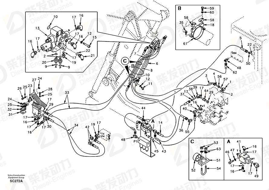 VOLVO Hose assembly SA9451-02247 Drawing VOLVO Hose assembly SA9451-02247 Drawing