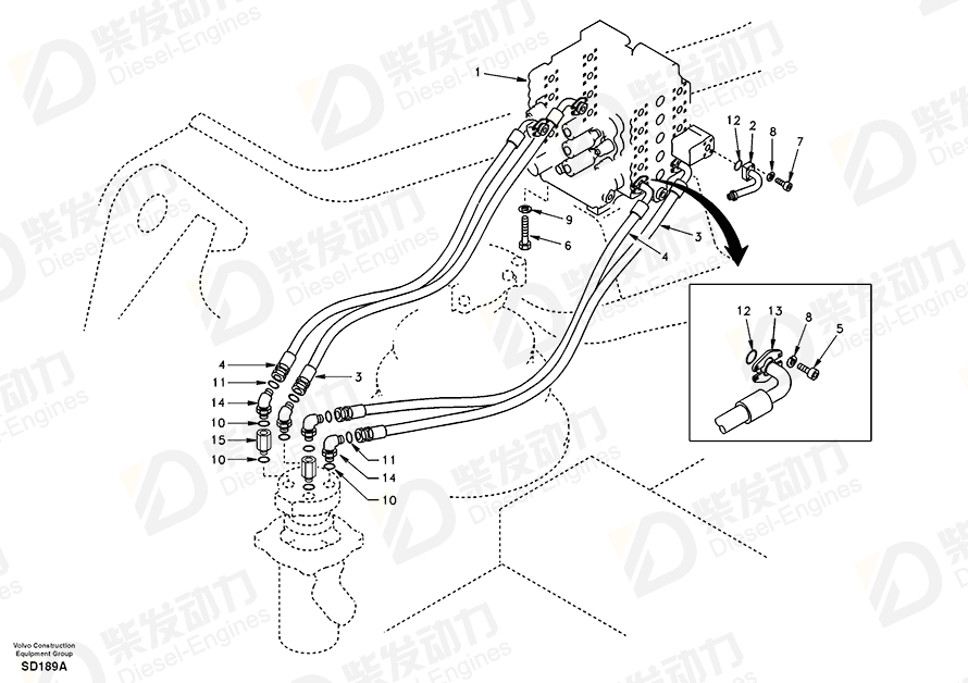 VOLVO Hose SA9459-04570 Drawing VOLVO Hose SA9459-04570 Drawing