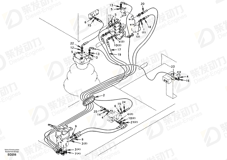 VOLVO HOSE ASSEMBLY SA9453-03256 Drawing