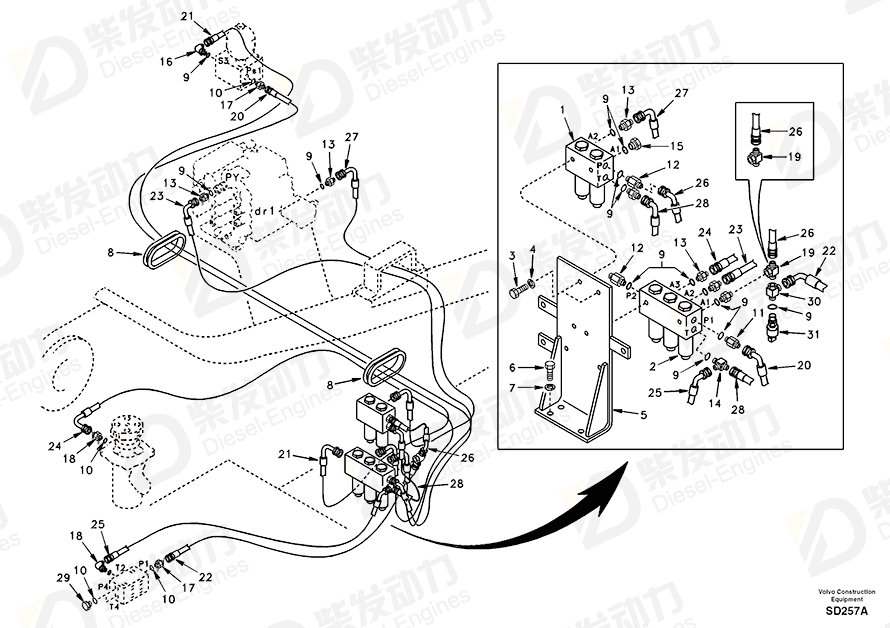 VOLVO Hose assembly SA9453-03350 Drawing