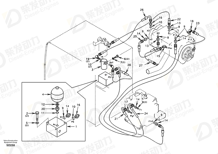 VOLVO Hose assembly SA9453-02354 Drawing VOLVO Hose assembly SA9453-02354 Drawing