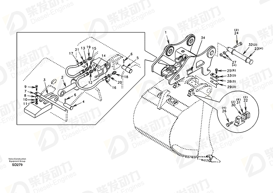 VOLVO Quick attachment SA1171-73052 Drawing VOLVO Quick attachment SA1171-73052 Drawing