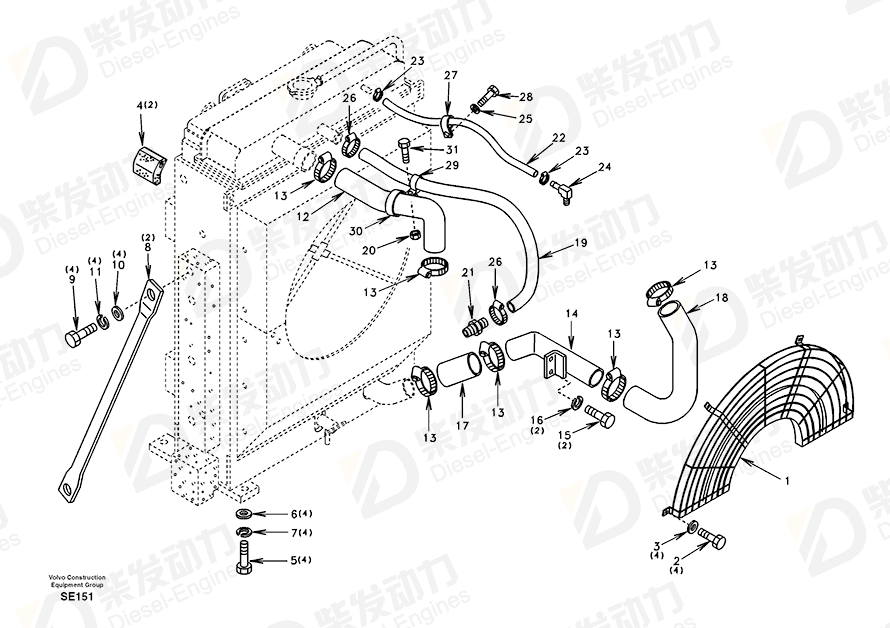 VOLVO Hose SA1115-01870 Drawing VOLVO Hose SA1115-01870 Drawing