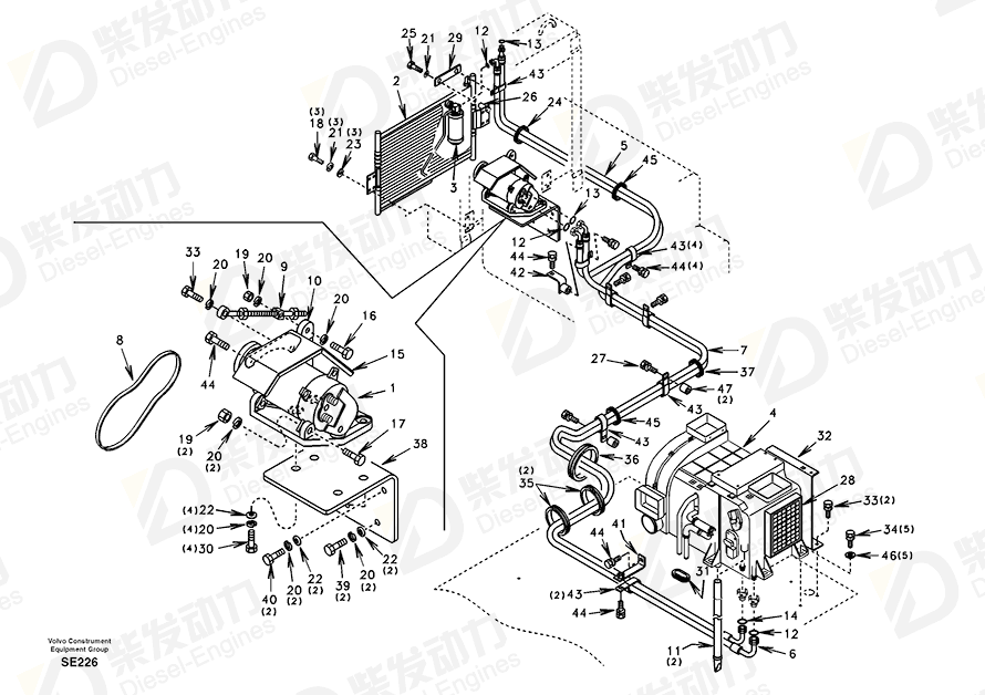 VOLVO Hose SA1125-01980 Drawing VOLVO Hose SA1125-01980 Drawing