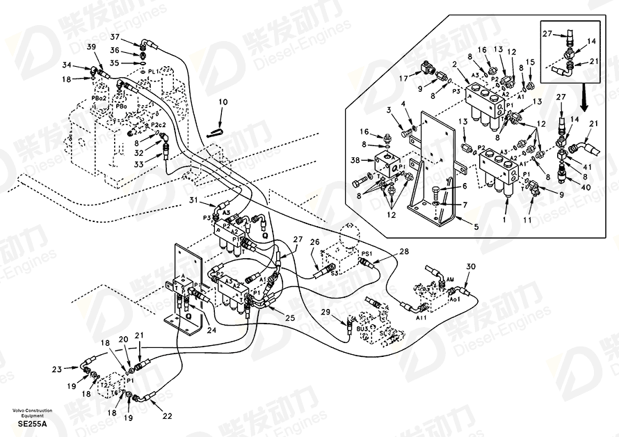VOLVO Hose assembly SA9453-03328 Drawing VOLVO Hose assembly SA9453-03328 Drawing
