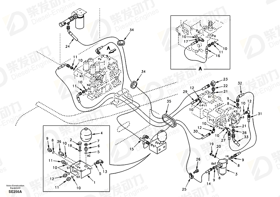 VOLVO Hose assembly SA9452-06258 Drawing VOLVO Hose assembly SA9452-06258 Drawing