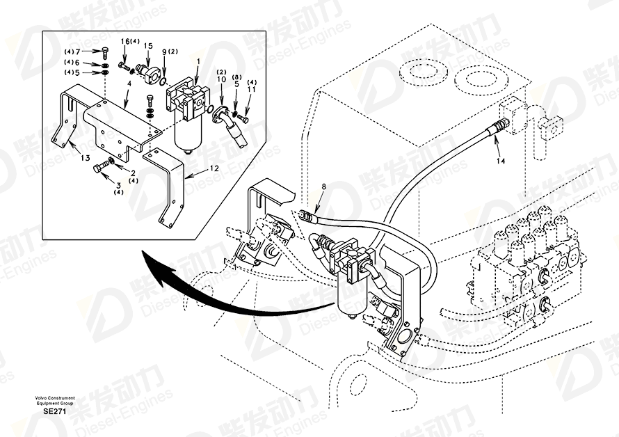 VOLVO Hose SA9453-07225 Drawing VOLVO Hose SA9453-07225 Drawing