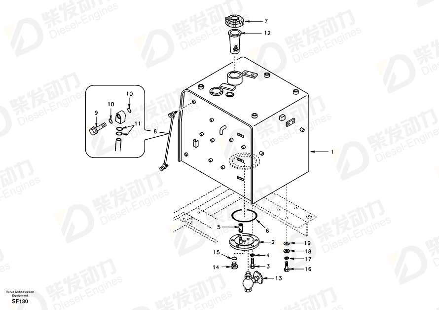 VOLVO Fuel tank SA1116-00800 Drawing VOLVO Fuel tank SA1116-00800 Drawing