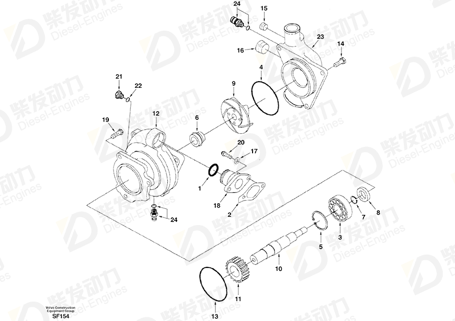 VOLVO Water Pump SA3803403 Drawing